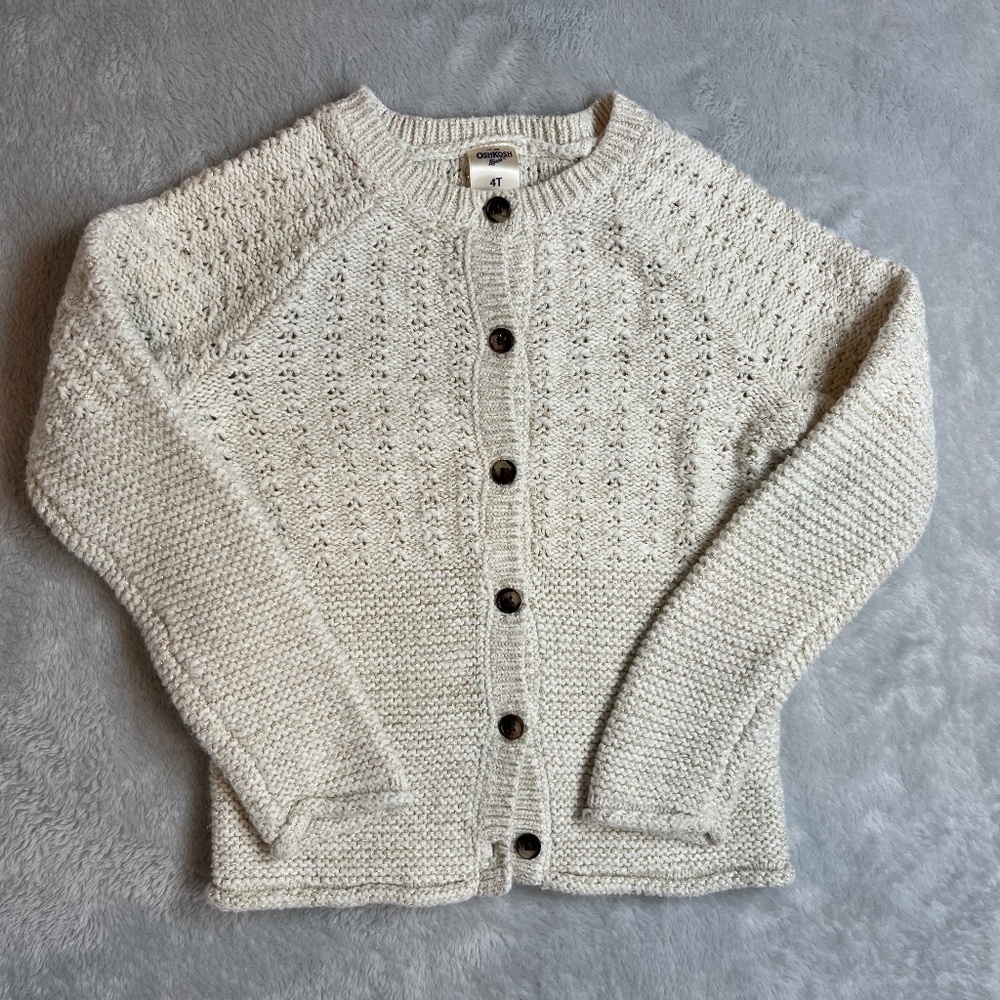 Toddler Girl's OshKosh B'Gosh 4t Cardigan Classic Button Front Cable Knit EUC